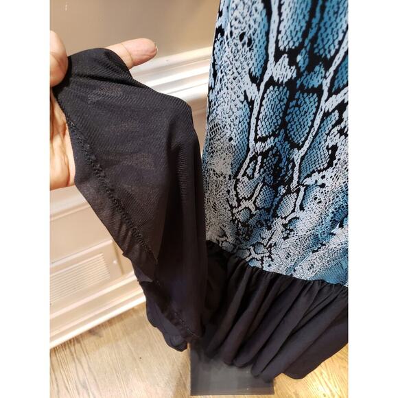 Good Time Long Maxi Dress Womens S Multi Snakeskin Print Scoop Neck Peplum Hem S - Picture 12 of 12